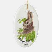 Gedateerde Kerst Custom Waterverf Bunny Rabbit Keramisch Ornament (Rechts)
