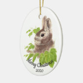 Gedateerde Kerst Custom Waterverf Bunny Rabbit Keramisch Ornament (Links)