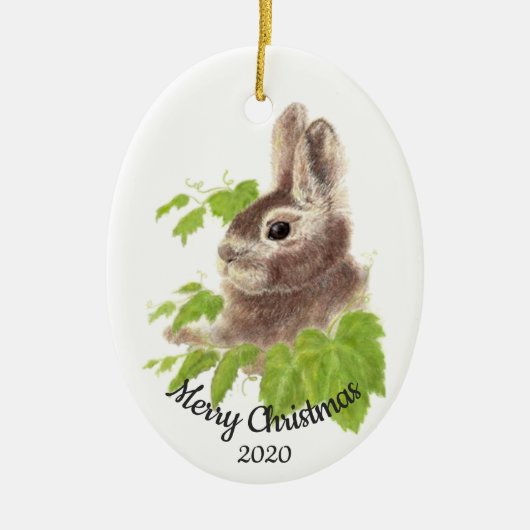 Gedateerde Kerst Custom Waterverf Bunny Rabbit Keramisch Ornament (Voorkant)