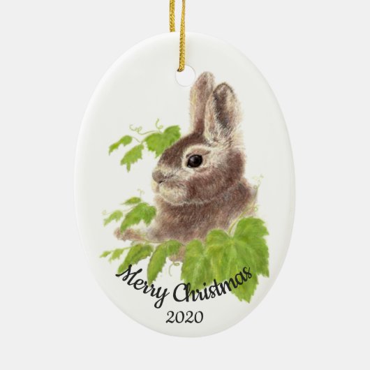 Gedateerde Kerst Custom Waterverf Bunny Rabbit Keramisch Ornament (Achterkant)