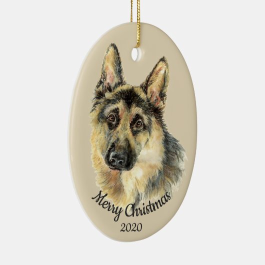 Gedateerde Kerst Custom Waterverf Duitse Herder Keramisch Ornament (Rechts)