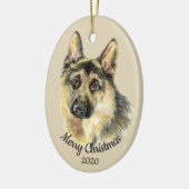 Gedateerde Kerst Custom Waterverf Duitse Herder Keramisch Ornament (Links)