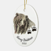 Gedateerde Kerst Custom Waterverf Grizzly Beren Keramisch Ornament (Links)