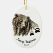 Gedateerde Kerst Custom Waterverf Grizzly Beren Keramisch Ornament (Achterkant)