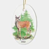 Gedateerde Kerst Custom Waterverf Herten Dier Keramisch Ornament (Links)