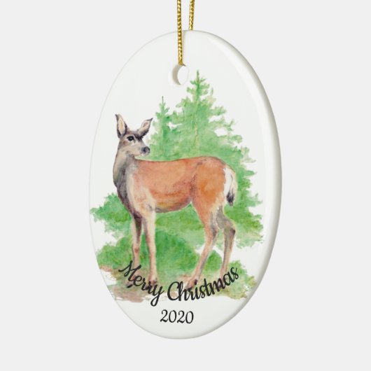 Gedateerde Kerst Custom Waterverf Herten Dier Keramisch Ornament (Links)
