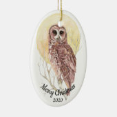 Gedateerde Kerst Custom Waterverf Moon Owl Bird Keramisch Ornament (Rechts)