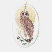 Gedateerde Kerst Custom Waterverf Moon Owl Bird Keramisch Ornament (Links)