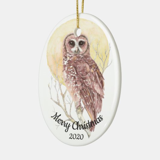 Gedateerde Kerst Custom Waterverf Moon Owl Bird Keramisch Ornament (Links)