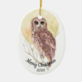Gedateerde Kerst Custom Waterverf Moon Owl Bird Keramisch Ornament (Voorkant)
