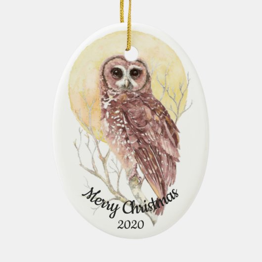 Gedateerde Kerst Custom Waterverf Moon Owl Bird Keramisch Ornament (Achterkant)