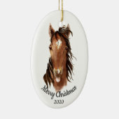 Gedateerde Kerst Custom Waterverf Paard Attitude Keramisch Ornament (Rechts)