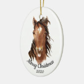Gedateerde Kerst Custom Waterverf Paard Attitude Keramisch Ornament (Links)
