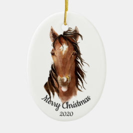 Gedateerde Kerst Custom Waterverf Paard Attitude Keramisch Ornament