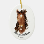Gedateerde Kerst Custom Waterverf Paard Attitude Keramisch Ornament (Achterkant)