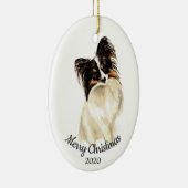 Gedateerde Kerst Custom Waterverf Papillon Dog Keramisch Ornament (Rechts)