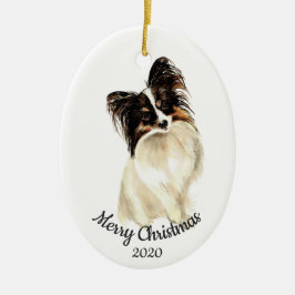 Gedateerde Kerst Custom Waterverf Papillon Dog Keramisch Ornament