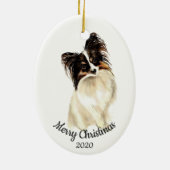 Gedateerde Kerst Custom Waterverf Papillon Dog Keramisch Ornament (Achterkant)