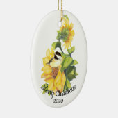 Gedateerde Kerst Custom Waterverf Zonnebloem Vogel Keramisch Ornament (Rechts)