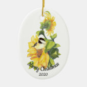 Gedateerde Kerst Custom Waterverf Zonnebloem Vogel Keramisch Ornament (Voorkant)