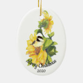 Gedateerde Kerst Custom Waterverf Zonnebloem Vogel Keramisch Ornament (Achterkant)