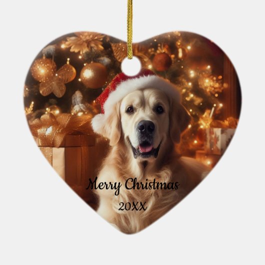Gedateerde Kerst Golden Retriever Hond Pet Keramisch Ornament (Achterkant)