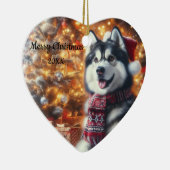 Gedateerde kerst Husky hond huisdier Keramisch Ornament (Rechts)