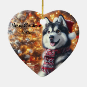 Gedateerde kerst Husky hond huisdier Keramisch Ornament