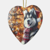 Gedateerde kerst Husky hond huisdier Keramisch Ornament (Links)