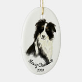 Gedateerde Kerst Waterverf Border Collie Dog Keramisch Ornament (Rechts)