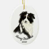 Gedateerde Kerst Waterverf Border Collie Dog Keramisch Ornament (Achterkant)