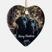 Gedateerde kerst zwart labrador hond huisdier keramisch ornament (Rechts)