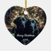 Gedateerde kerst zwart labrador hond huisdier keramisch ornament (Voorkant)