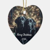 Gedateerde kerst zwart labrador hond huisdier keramisch ornament (Links)