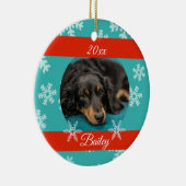 Gedateerde Kerstmis huisdier foto blauwe Holiday S Keramisch Ornament (Rechts)