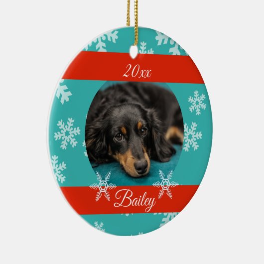 Gedateerde Kerstmis huisdier foto blauwe Holiday S Keramisch Ornament (Rechts)