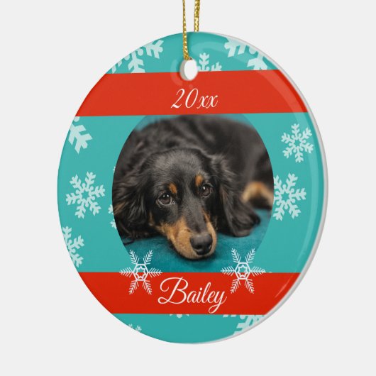 Gedateerde Kerstmis huisdier foto blauwe Holiday S Keramisch Ornament (Links)