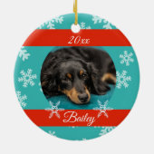 Gedateerde Kerstmis huisdier foto blauwe Holiday S Keramisch Ornament (Achterkant)