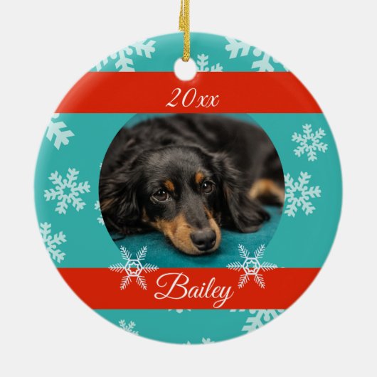 Gedateerde Kerstmis huisdier foto blauwe Holiday S Keramisch Ornament (Achterkant)