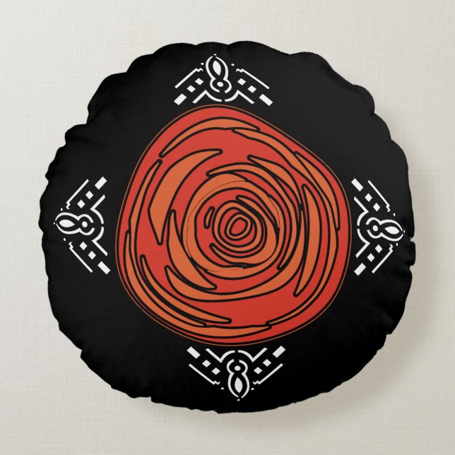 Gedecofiëerd Roos (rood, zwart en wit) Rond Kussen (Voorkant)