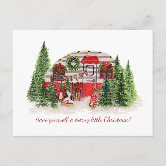  gedecorbeerde rode kerstbomen aankondigingskaart (Voorkant)