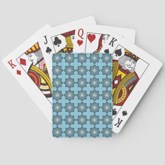 Gedecoreerd geometrisch bloemmedaillonpatroon pokerkaarten (Achterkant)