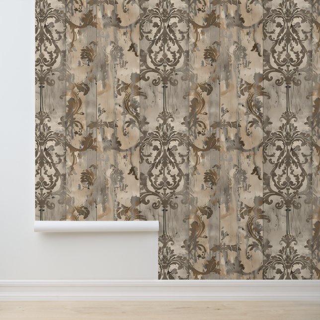 Gedecoreerd Hout Damast Antiek Behang (Applicatie)