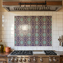Gedecoreerde Boheemse Turquoise en Pruim Marokkaan Tegeltje