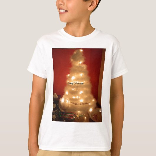 Gedecoreerde witte kerstboom t-shirt (Voorkant)