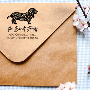 Gedecormeerd Basset Hound Family Return-adres Rubberstempel