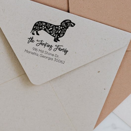 Gedecormeerd Dachshund Family Return-adres Rubberstempel
