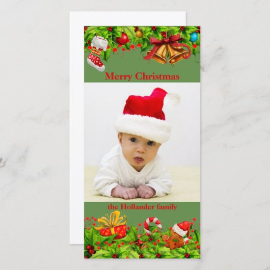 Gedecormeerd Holly met Kerstmis Feestdagenkaart (Voorkant / Achterkant)