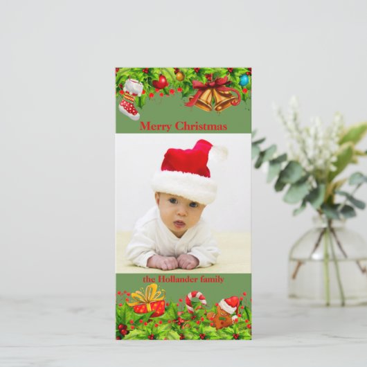 Gedecormeerd Holly met Kerstmis Feestdagenkaart (Staand voorkant)