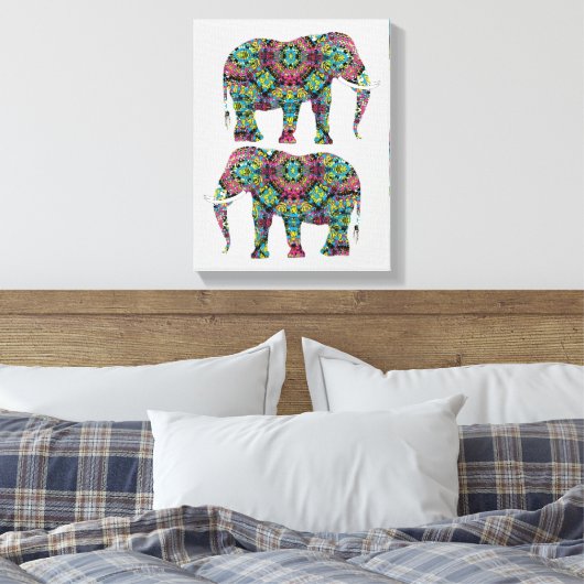 gedecormeerd Indiaas ellephant-ontwerp Canvas Afdruk (Insitu (Slaapkamer))